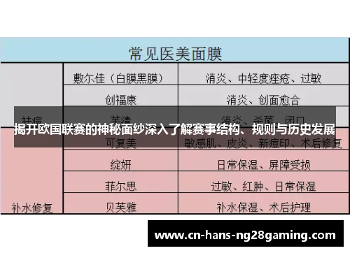 揭开欧国联赛的神秘面纱深入了解赛事结构、规则与历史发展 揭开欧国联赛的神秘面纱深入了解赛事结构、规则与历史发展