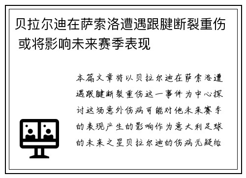 贝拉尔迪在萨索洛遭遇跟腱断裂重伤 或将影响未来赛季表现